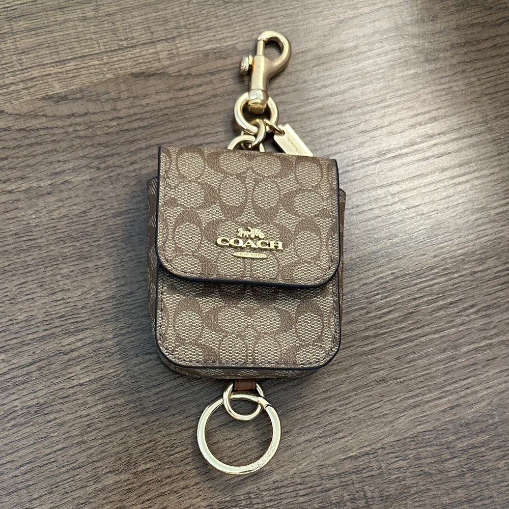 Coach Tan Monogram Keychain Pouch